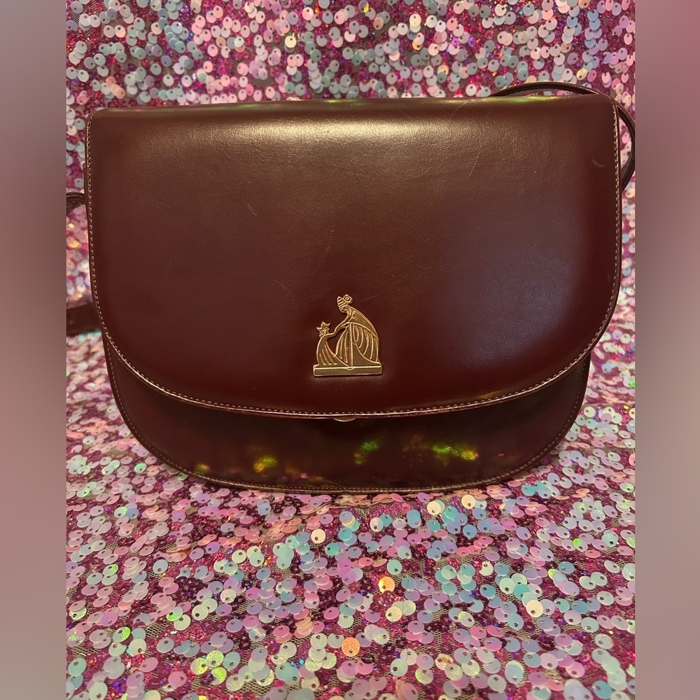 Lanvin Vintage Flap Shoulder Bag Pochette Logo Half Moon Leather Bordeaux - Picture 2 of 9